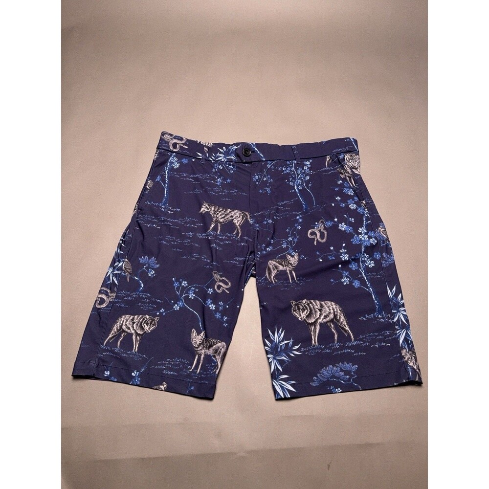 Greyson Shorts Mens 33 Blue Animal Print Wolf Snake Golf Stretch Lightweight